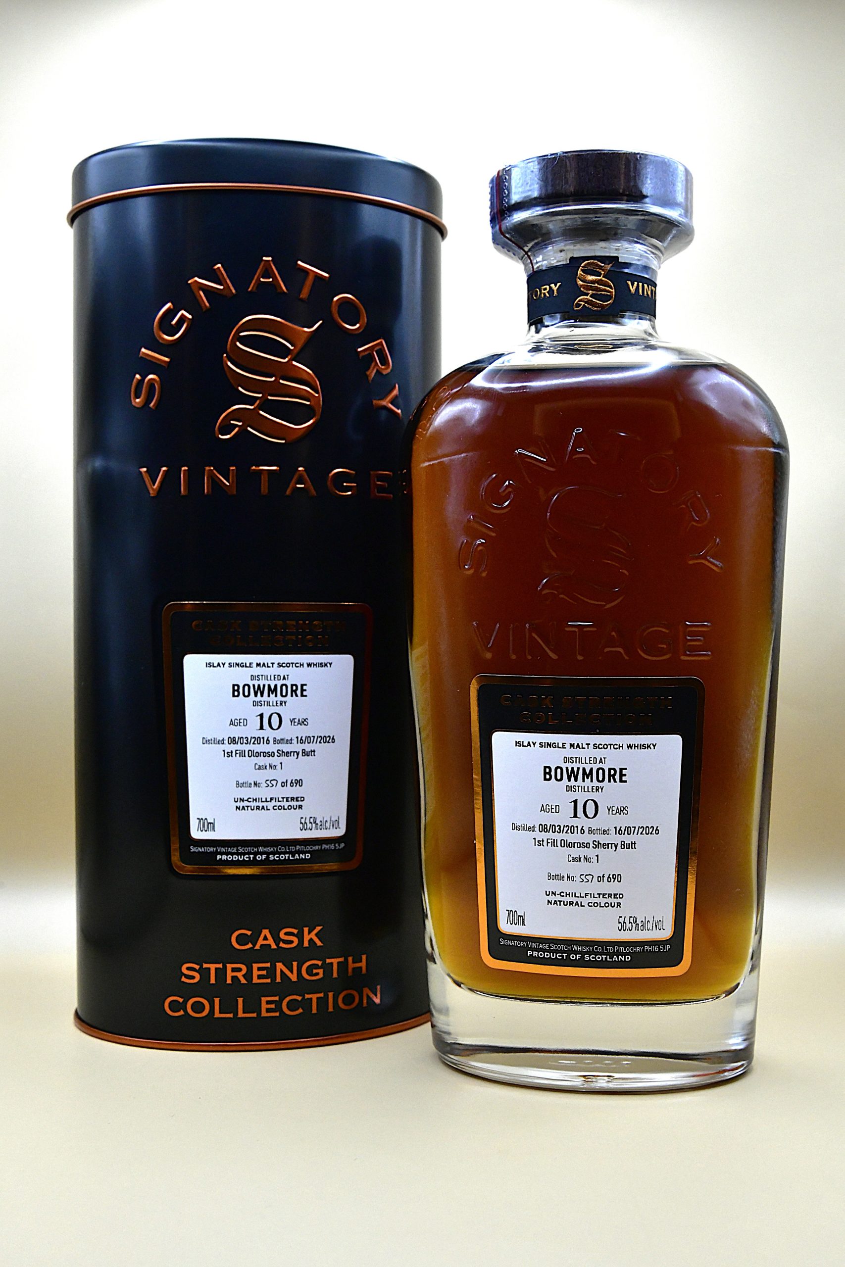 Bowmore 10 Jahre 2016/2026 Cask Strength Cask No. 1 - Signatory, 56,5%